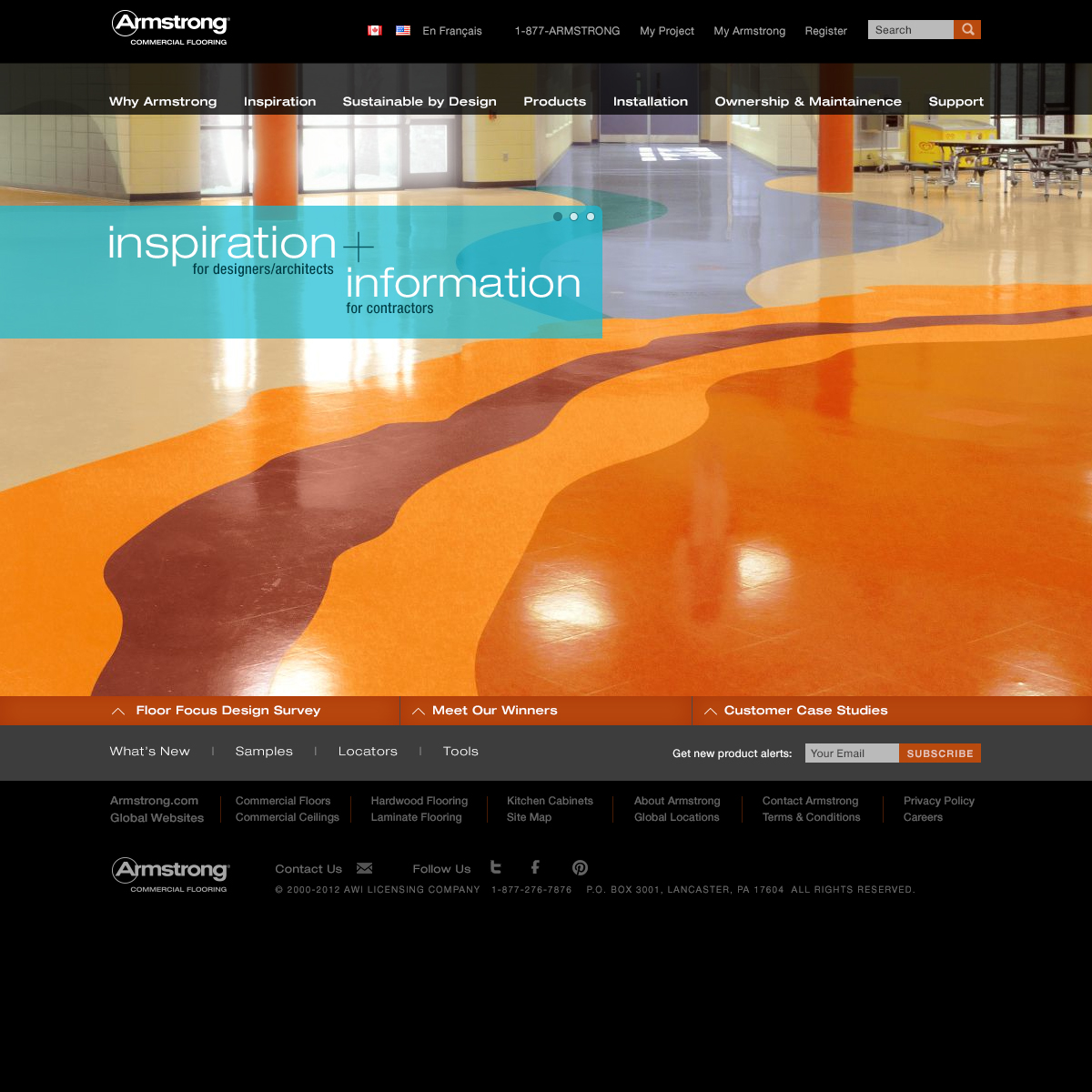 Armstrong commercial-flooring homepage concept with colourful architectural floor photography