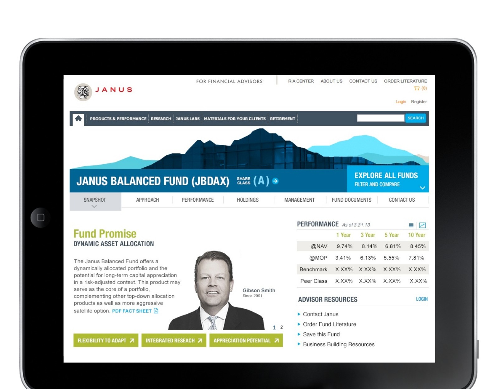 Balanced Fund / tablet concept detail