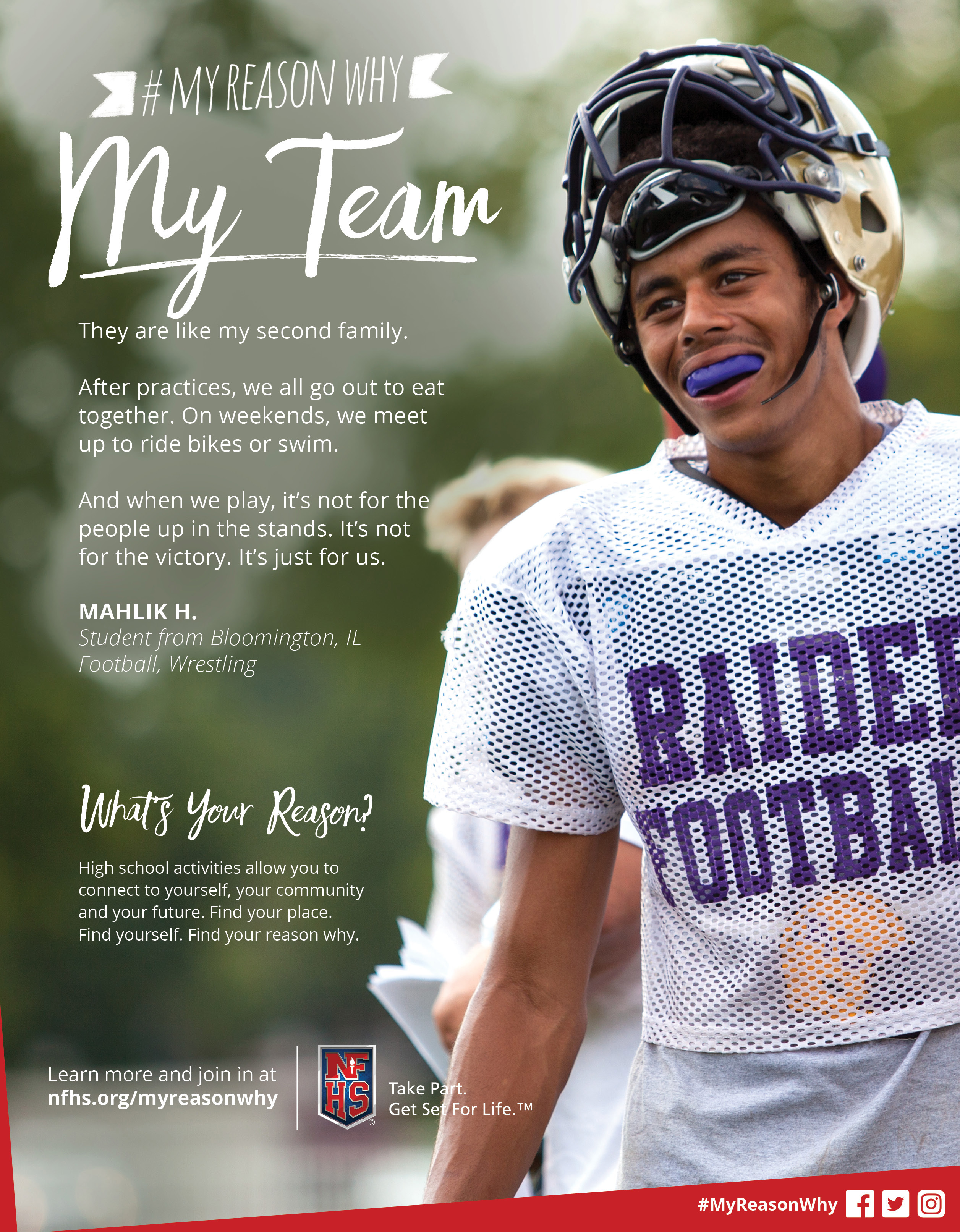 My Reason Why football poster centered on the student’s reason, My Team