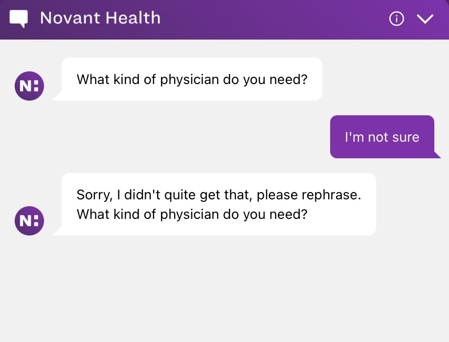 Existing Ask Abby interaction repeats the physician question after the person responds that they are not sure.