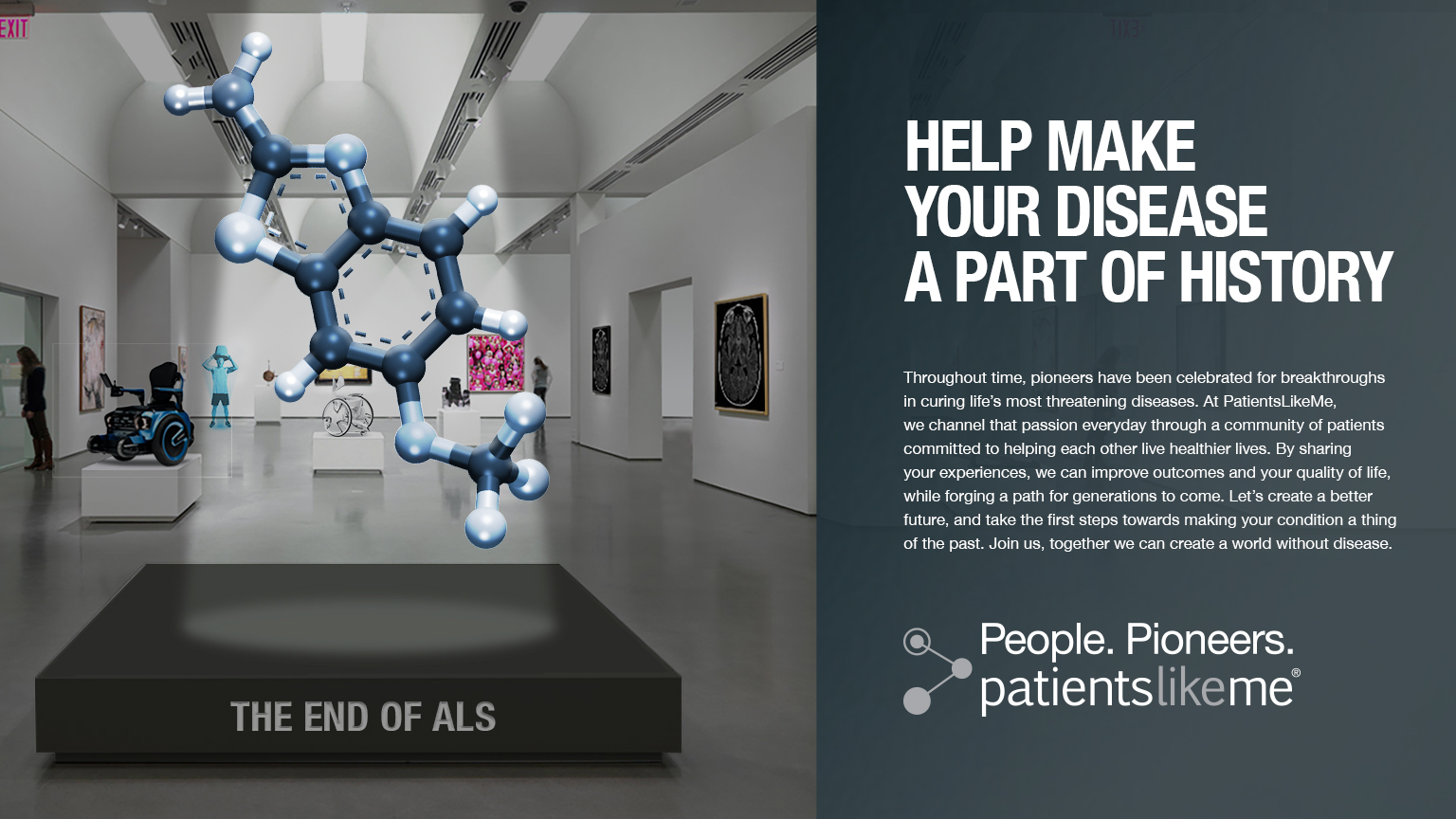 Proposed PatientsLikeMe advertisement connecting pioneers and health discovery